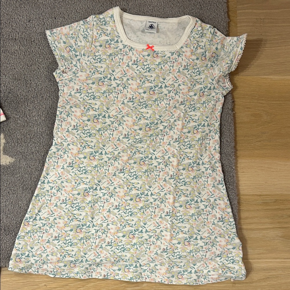 Petit Bateau White Pink Dot Short Pyjama with Pink Trim and Floral Nightgown - Picture 6 of 6